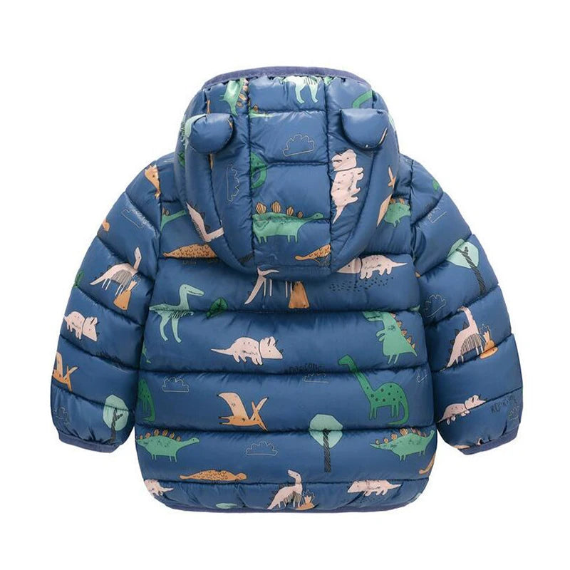 Children Boys Baby Hooded Lightweight Down Jackets Warm Outerwear Autumn Kids Girls Coats Cartoon Dinosaur Print Casual Clothing