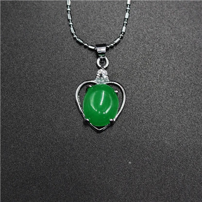 925 Silver Chinese Green Jade Water Drop Pendant Dragon Necklace Jadeite Amulet Fashion Jewelry Luck Gifts Women Sweater Chain