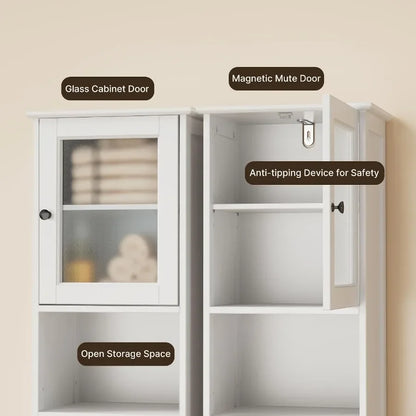 Bathroom storage cabinet combo: white MDF material, moisture-resistant finish, space-saving design for small bathrooms