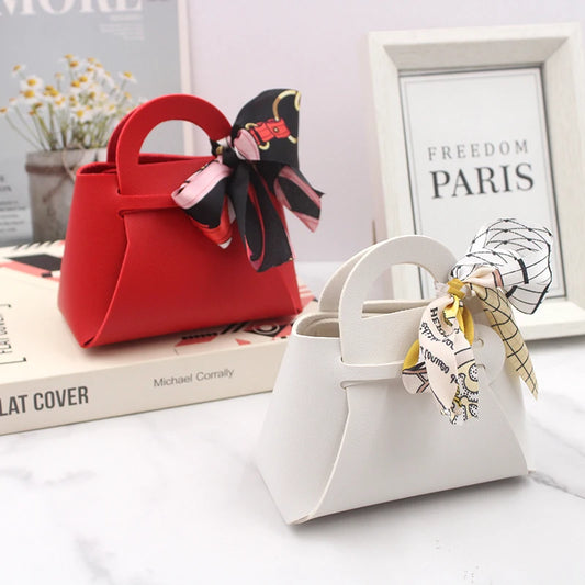 12 Pack Leather Wedding Candy Gift Bags with Handle Reusable Party Favor Boxes for Baby Showers Birthday Christmas Halloween