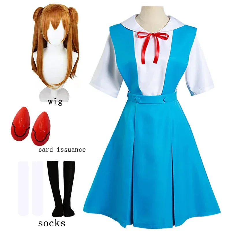 Rei Ayanami Cosplay Costume Asuka Langley Soryu Cosplay Girl Women School Uniform Dresses Wig Hair Clips Halloween Loli Clothing