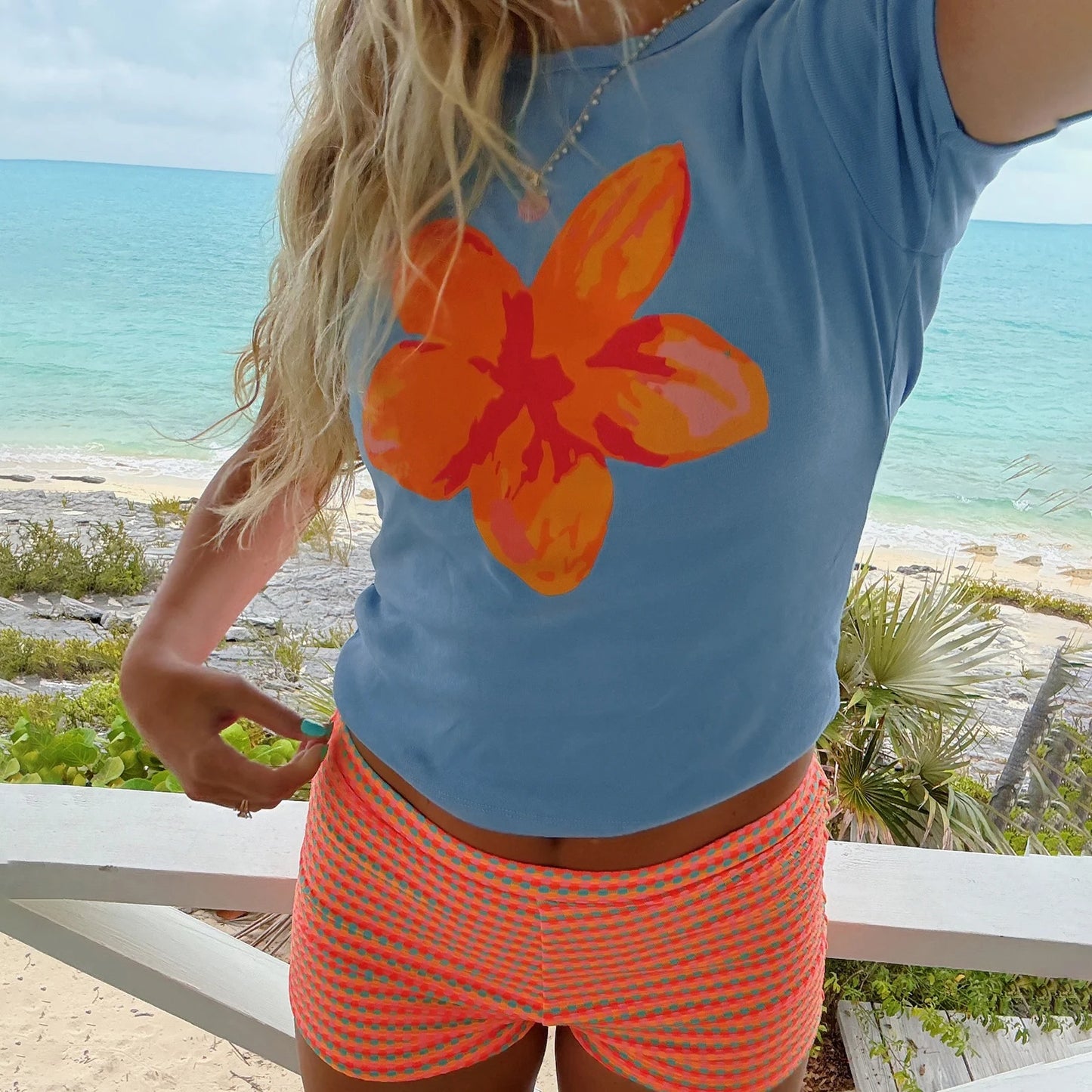 Women Flower Print Baby Tee Y2K Cute Graphic Floral Crop Tops Beach Club T Shirts Summer Vintage 90s Aesthetic Clothes 2025