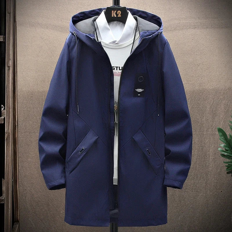 2024 Spring Mens Classic Fashion Trend Long Windbreaker Men Casual Loose Large Size High-Quality Hooded Coat Motorcycle Jackets