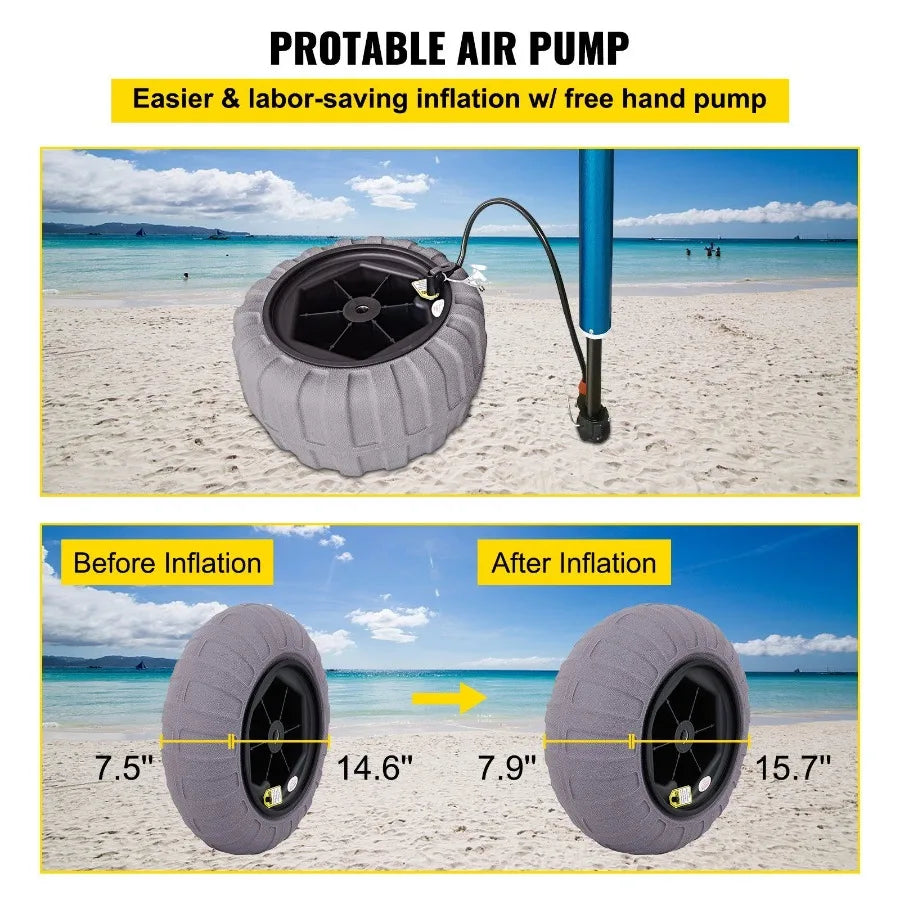 Beach Balloon Wheels 15.7 Replacement Sand Tires TPU Cart Tires for Kayak Dolly Canoe Cart and Buggy w Free Air Pump 2Pack