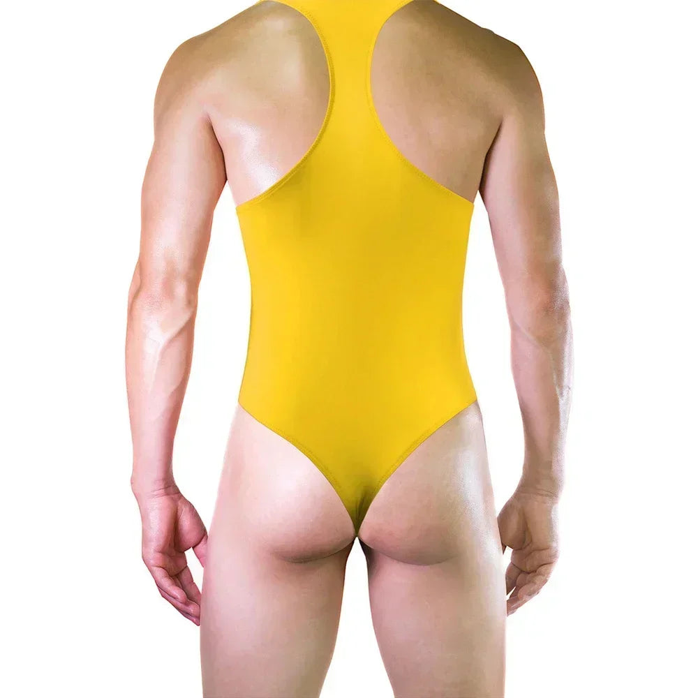 Clothes Men Bodysuit Jumpsuit Masculina Sexy Lingerie Shiny Singlet Soft Ice Silk Innerwear Underwear Backless