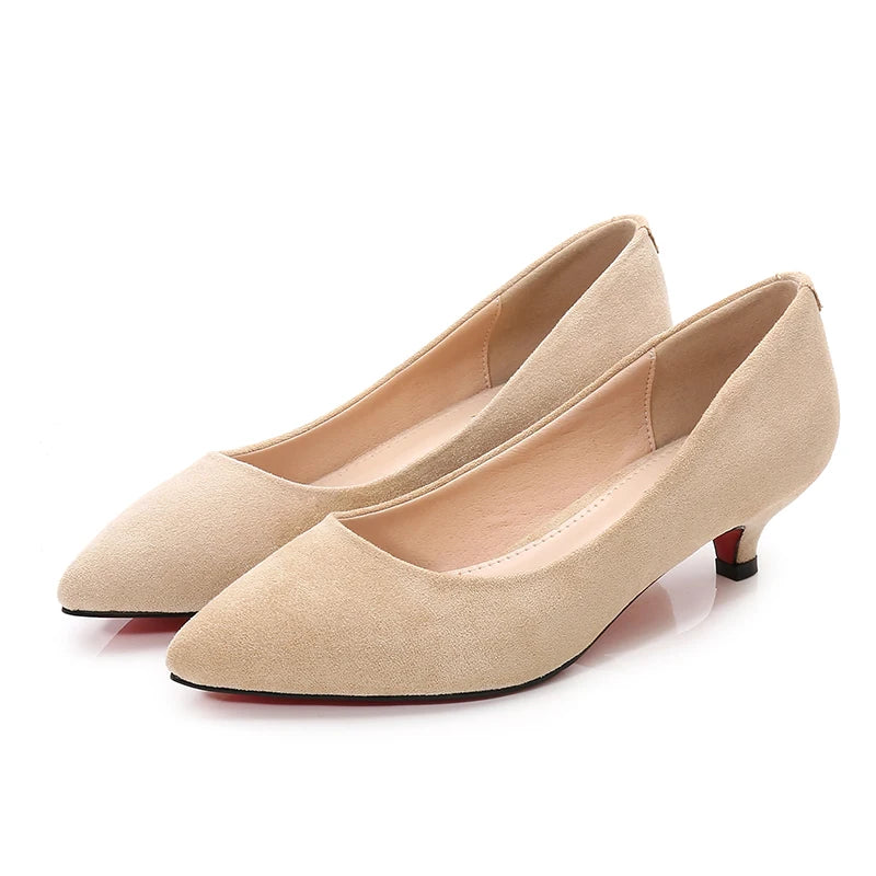 Big Size 34-43 Woman Shoes Flock Med High Heels Women Pumps Stiletto Women's Work Shoes Pointed Toe Wedding Shoes E0004