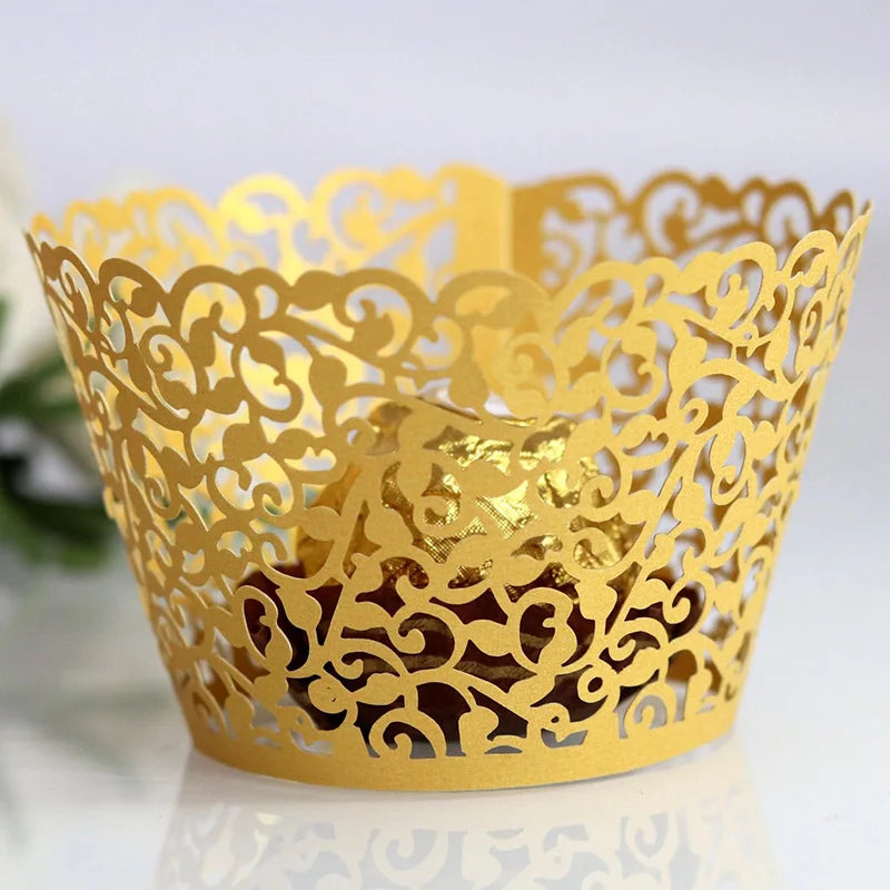 50pcs Lace Cupcake Wrapper Hollow Muffin Cupcake Paper Cups For Baby Shower Wedding Birthday Party Baking Fondant Dessert Decor