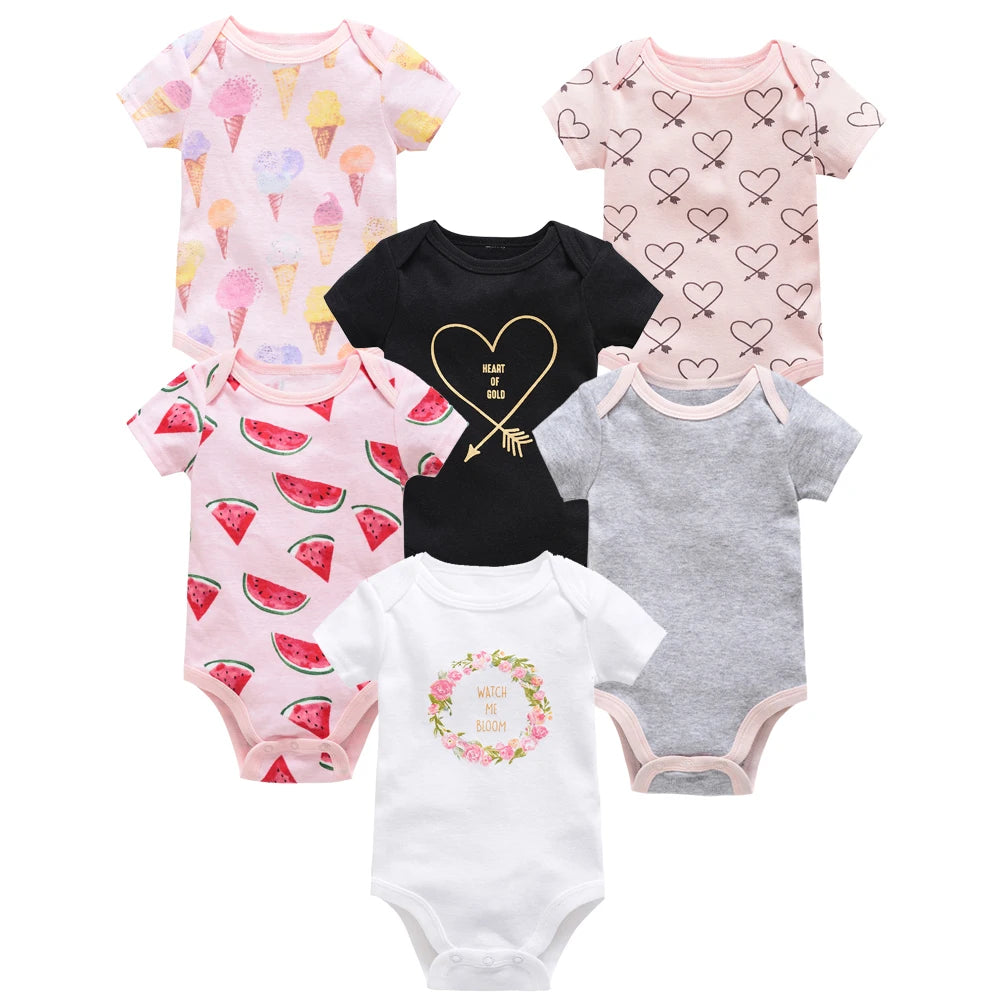 Kavkas 3 Pcs 6 Pcs Baby Boy Bodysuit 0-12 Months Short Sleeve Summer Monster Print Newborn Cotton Clothes