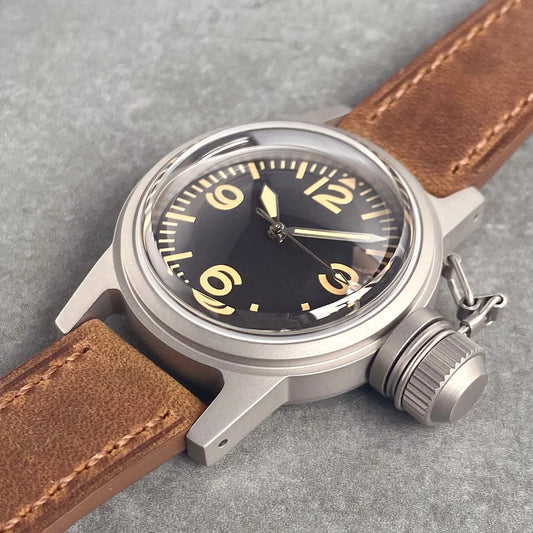 Customized 36MM Automatic NH35/PT5000 Movement Military Field Army Watch Vintage For Men 20ATM Big Crown Double Dome Sapphire