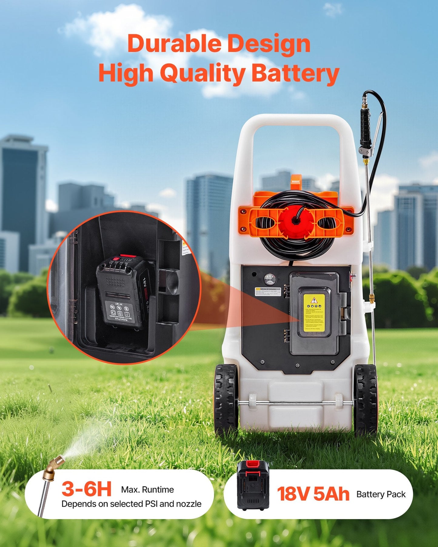 13.1Gal Battery Powered Sprayer With Cart Wheeled 0-80 PSI Electric
