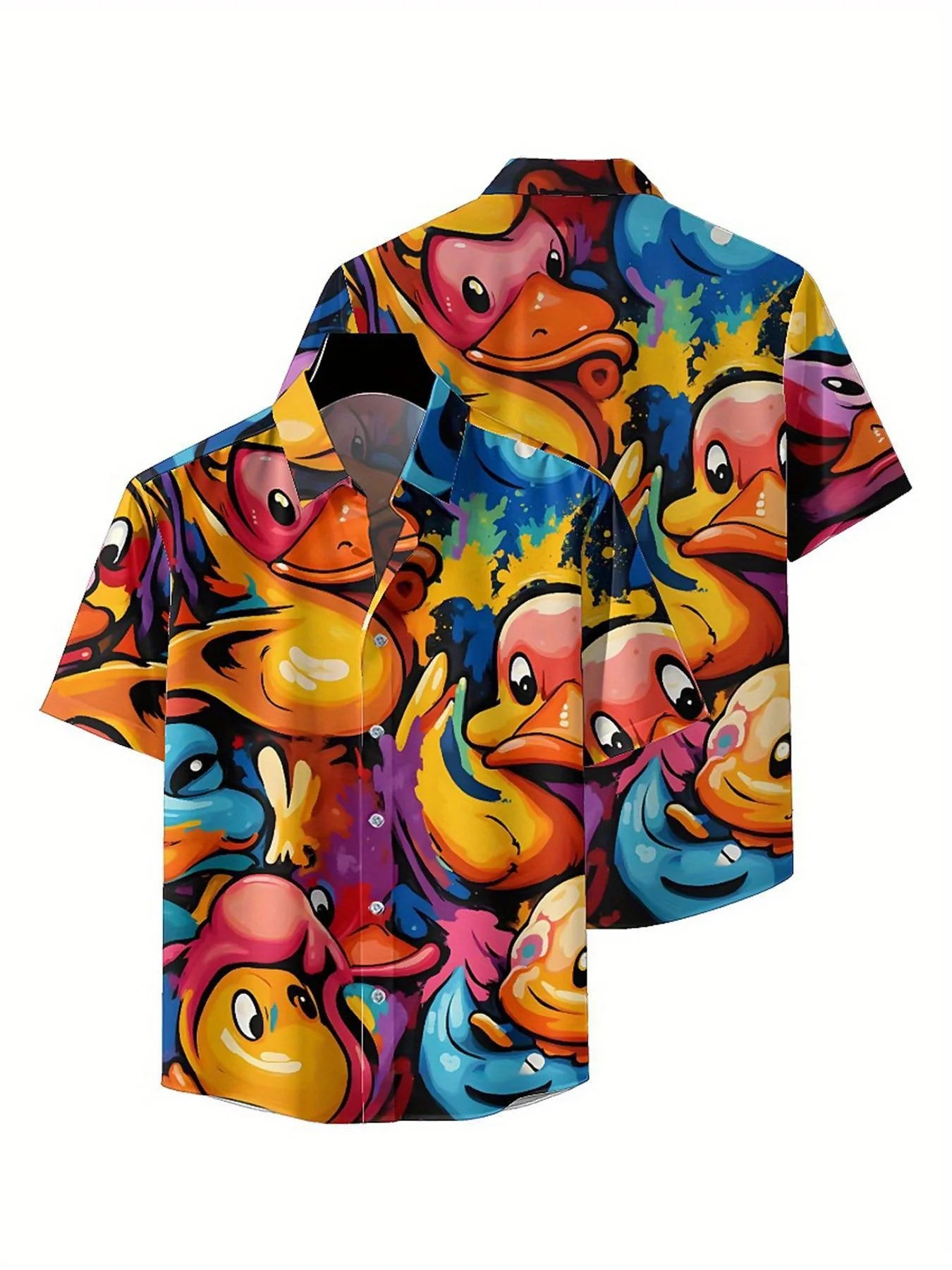 Men's Plus Size Hawaiian Shirts Colorful Cartoon Ducks pattern,New in Summer Fashion Tops,Hip Hop Rock Streetwear