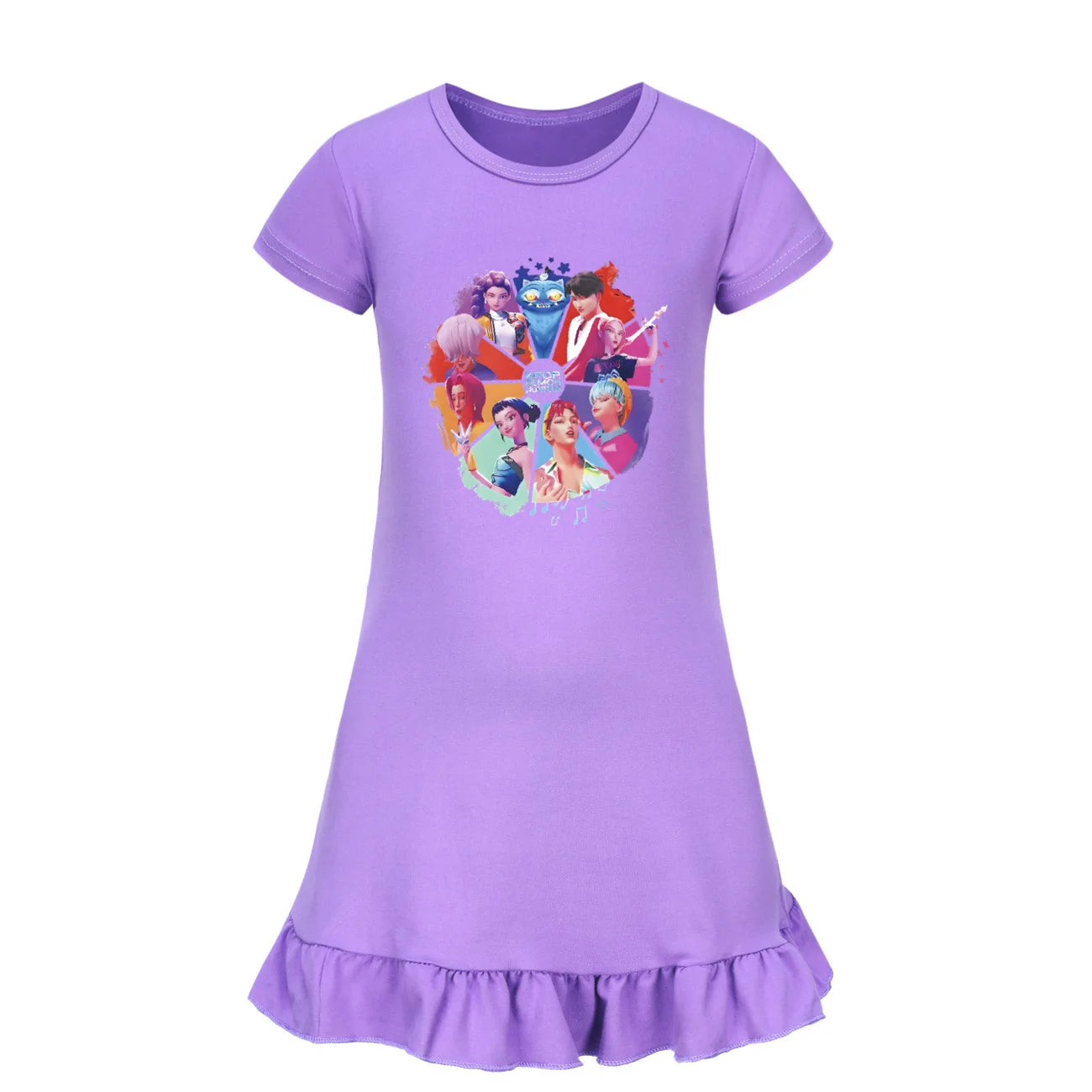 Baby KPop Demon Hunters Kids Summer Sleepdress Short Sleeve Girls Casual Cartoon Nightgown Daily Wear Clothes for Children dress