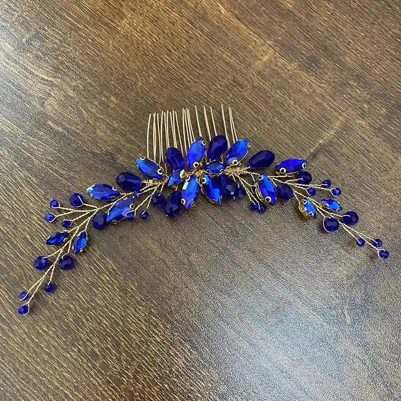 Blue Color Crystal Hair Pins Wedding Jewelry Accessories Head Decoration Bride Headdress Women Tiara Hair Bands Hair Vine