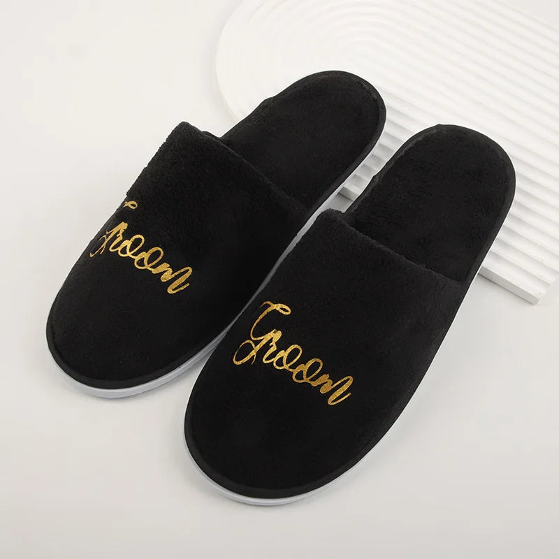 Wedding Party Guests Home Slip-on Letter Print Shoes, For Bride And Bachelorettes Bridal Party Cross Strap Disposable Slippers