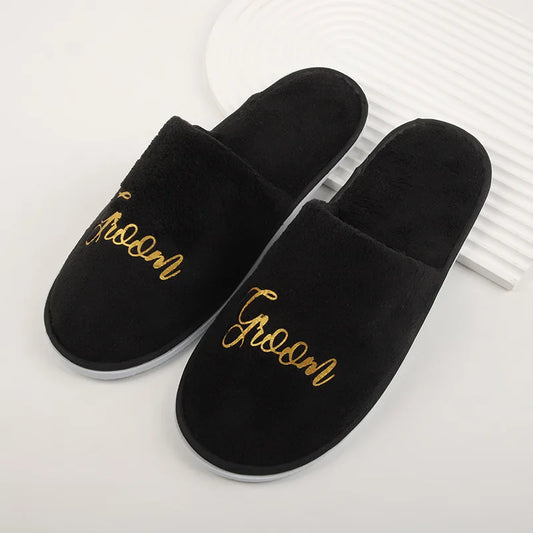 Wedding Party Guests Home Slip-on Letter Print Shoes, For Bride And Bachelorettes Bridal Party Cross Strap Disposable Slippers