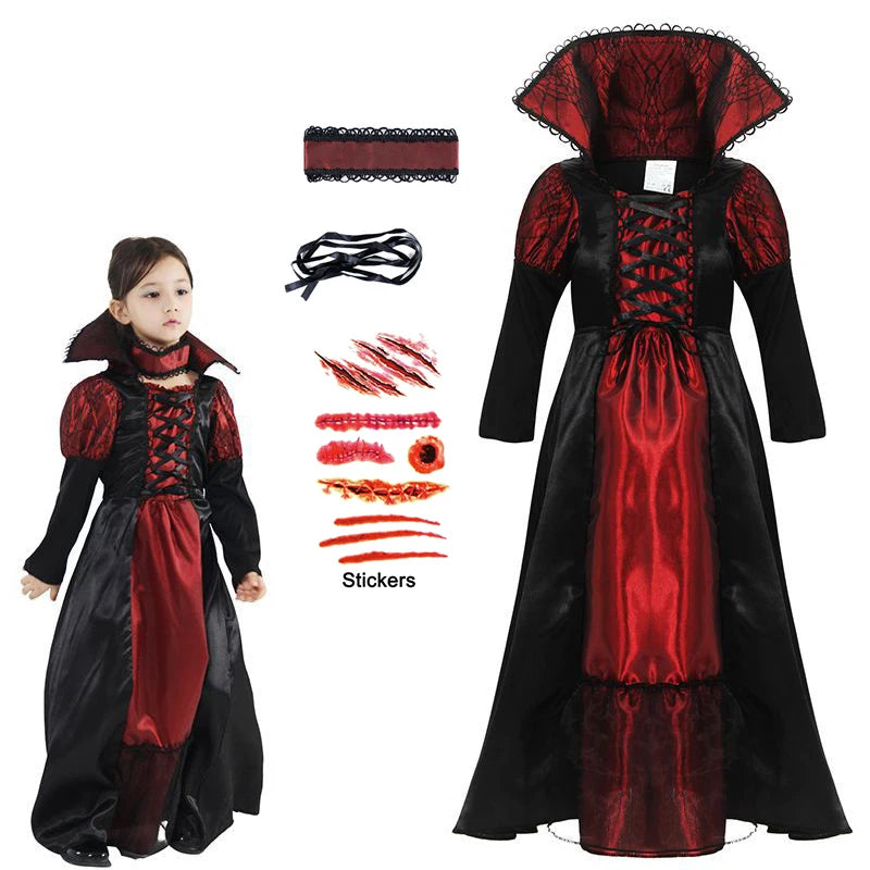 Baby Girls Halloween Ghost Bride Costume Children Cosplay Vampire Princess Dresses Kids Dress Clothes Gothic Carnival Party Gift