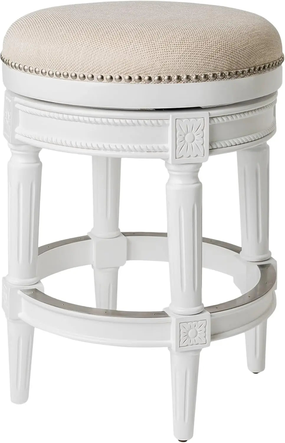 Pullman 26 Inch Tall Backless Alabaster White Finish Counter Height Upholstered Barstool with Cream Fabric Cushion Seat