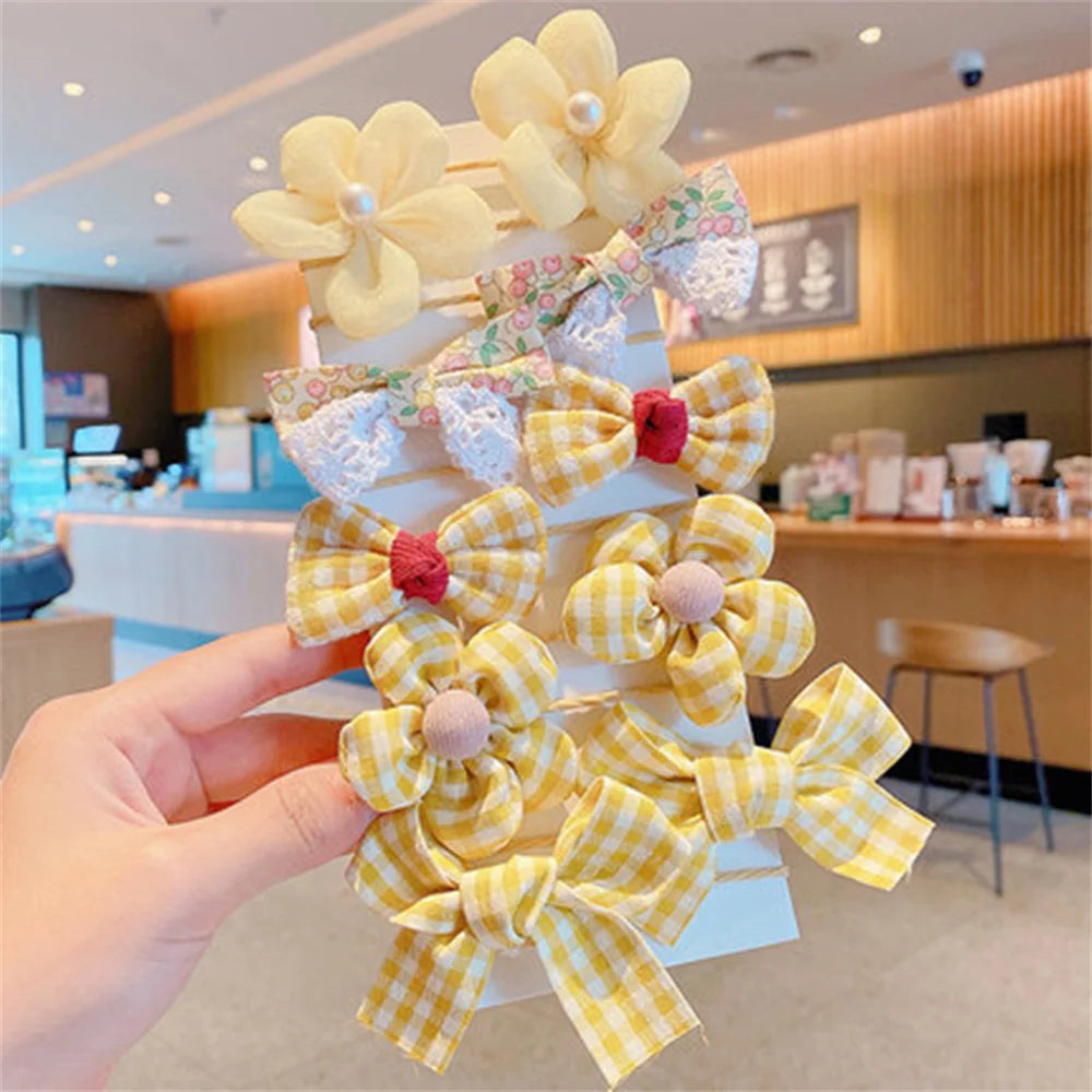 10Pcs/Set Chiffon Flower Hair Tie Girls Ponytail Elastic Hair Bands Kids Hair Accessories Children Hair Ties Baby Headwear