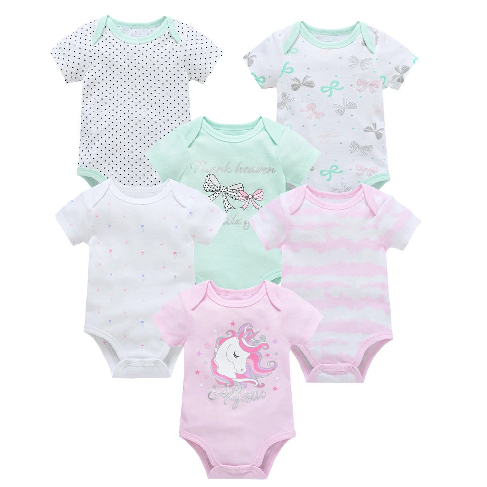 Kavkas 3 Pcs 6 Pcs Baby Boy Bodysuit 0-12 Months Short Sleeve Summer Monster Print Newborn Cotton Clothes