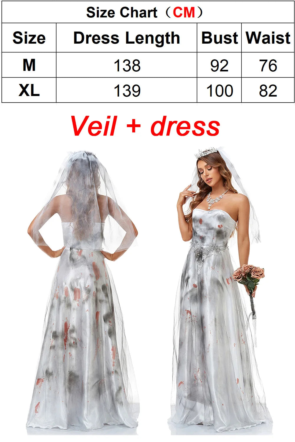 Fantasia Ghost Bride Cosplay Veil Clothing Halloween Horror Disfraz Costume Women Outfits Halloween Carnival Party Clothes