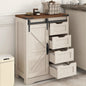 Farmhouse bathroom storage cabinet with 4 drawers and sliding door, white MDF, rustic style for bathroom kitchen living room