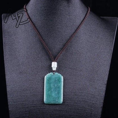 Natural Jade Blue Water Peace Nothing Happens Plaque Pendant Necklace Charm Jadeite Jewelry Fashion Amulet Gifts Certificate