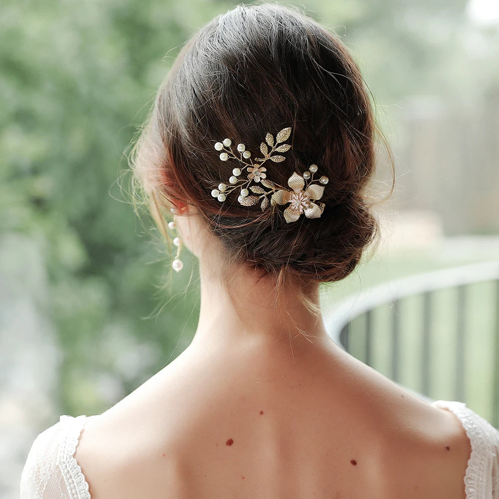 Luxury Flower Leaf Alloy Hair Clips Pearl Crystal Beaded Bridal Hair Accessories Bride Wedding Headpieces Jewelry As Gifts