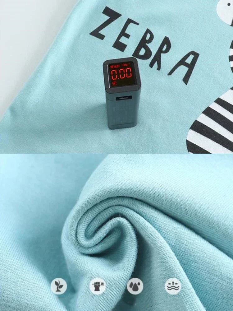 Kid Boy Summer Short Sleeves Tees+Stripe Shorts 2-piece Clothes Set Cartoon Zebra Print Soft Cotton Sports Casual Suit 1-6 Years