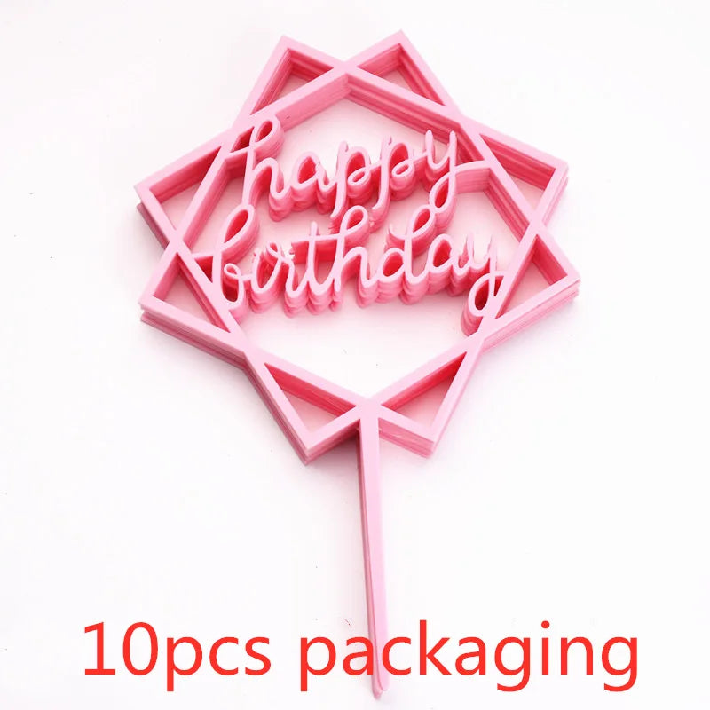 10 Pcs 36 Styles Happy Birthday Cake Topper Pink Gold Acrylic Cake Toppers Baby Shower Cake Birthday Party Cake Flag Decorations