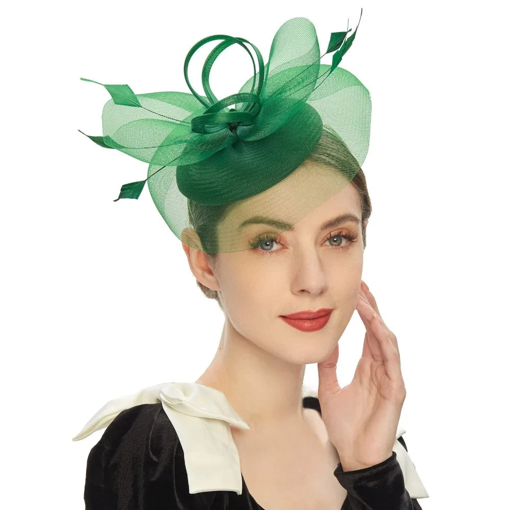 Fashion Feathers Mesh Fascinator Hat Elegant Exquisite Veil Hat Headwear Hair Hoop Sweet Bride Headband Cocktail Party