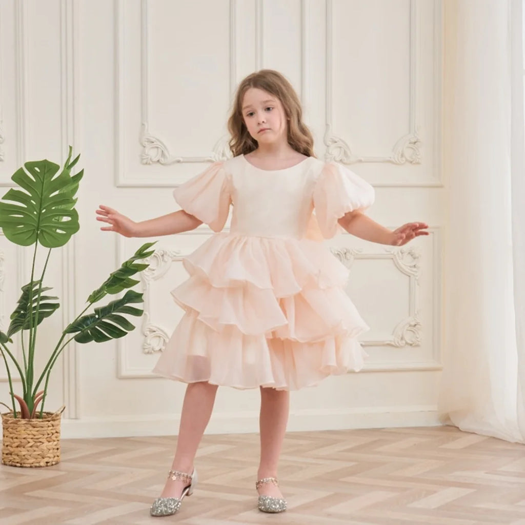 Fashion Baby Girl Princess Layered Dress Puff Sleeve Infant Toddler Teen Vestido Party Birthday Ball Gown Baby Clothes 1-12Y