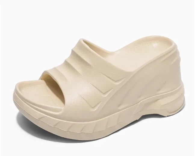 Solid Chunky Heel Wedges EVA Injection Shoes 2025 New Ins Fashion Casual Slippers Open Toe Sexy Outdoor Lady Slides