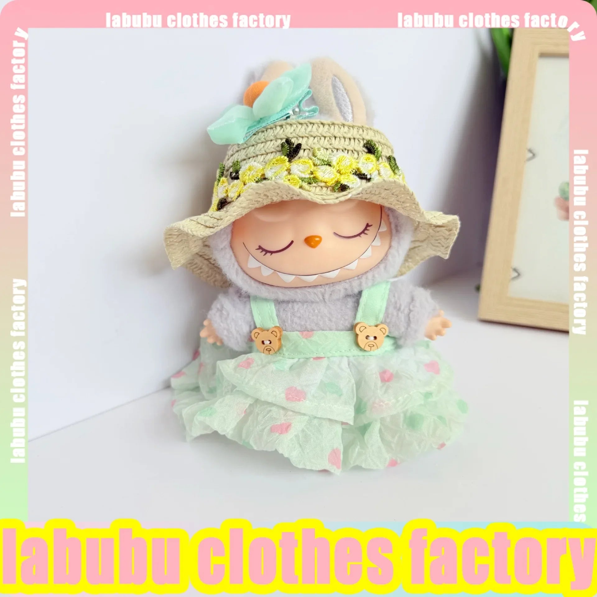 17cm Labubu Doll Clothes for V1 V2 Pink Heart-shaped Puff Dress Labubu Clothing Plush Doll Universal Labubu Clothing Accessories