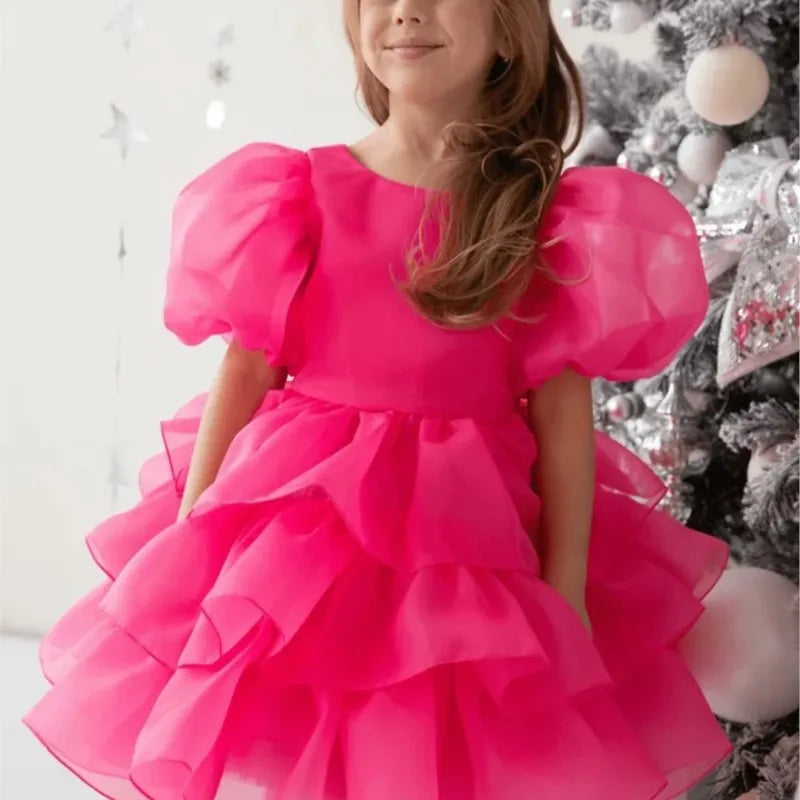 Fashion Baby Girl Princess Layered Dress Puff Sleeve Infant Toddler Teen Vestido Party Birthday Ball Gown Baby Clothes 1-12Y