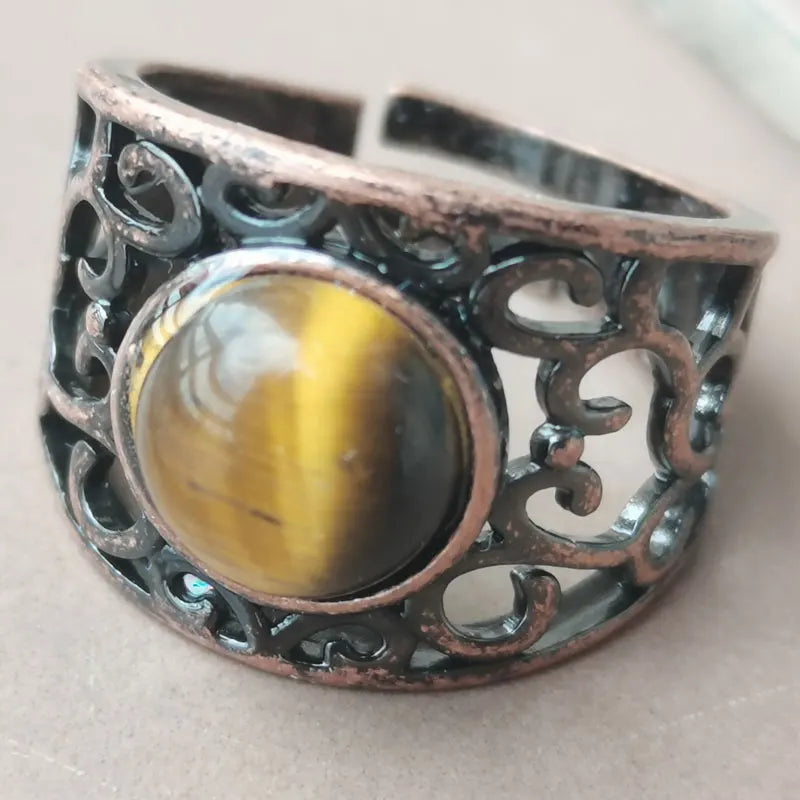 Aventurine Malachite Tiger Eye Crystal Lapis Lazuli Howlite Carnelian Goldstone Opal Unakite Sand Jaspe Bead Ring PWB1230