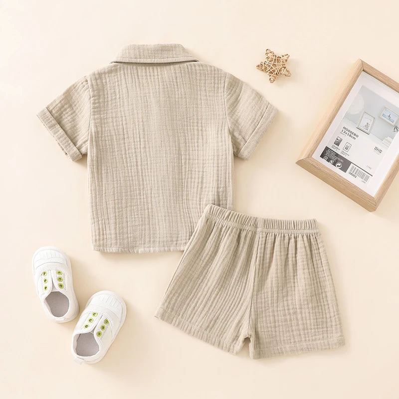Toddler Short Sleeve Button Down Lapel Shirt Shorts Set 2Pcs Summer Outfits Baby Clothes