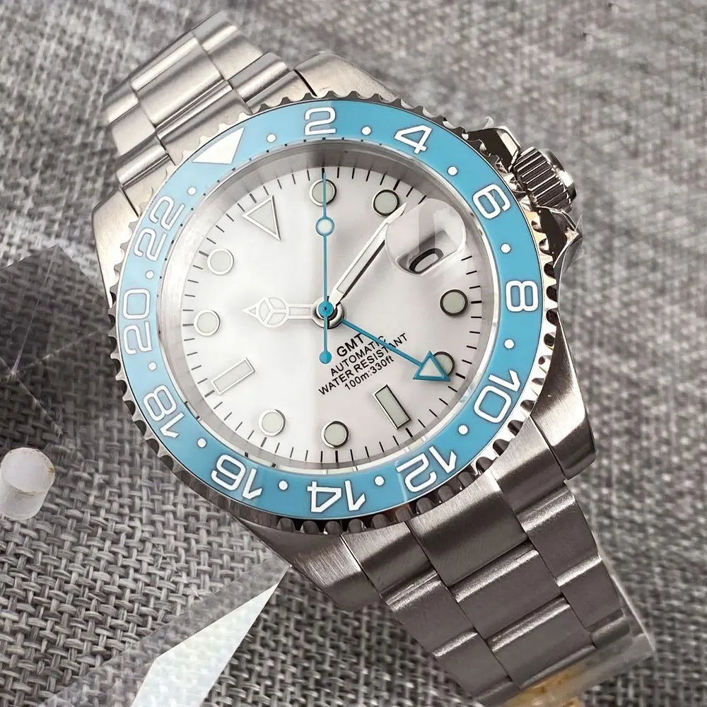 Customized 40mm Ice Blue Dial 200M Waterproof Diving Men Watch Selfwing NH34 GMT Movement 316L Steel Diver Wristwatch Jewelry