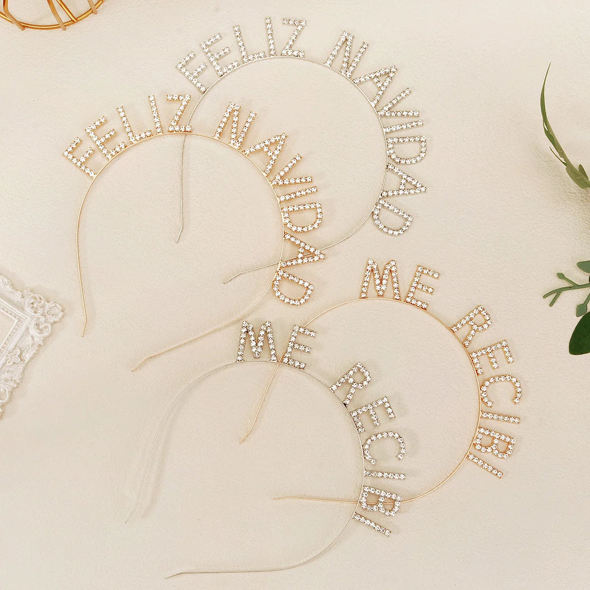 FELIZ NAVIDAD Christmas Alphabet Hair Band Sparkling Rhinestone Handmade Crown Tiara Party Headwear For Women and Girls