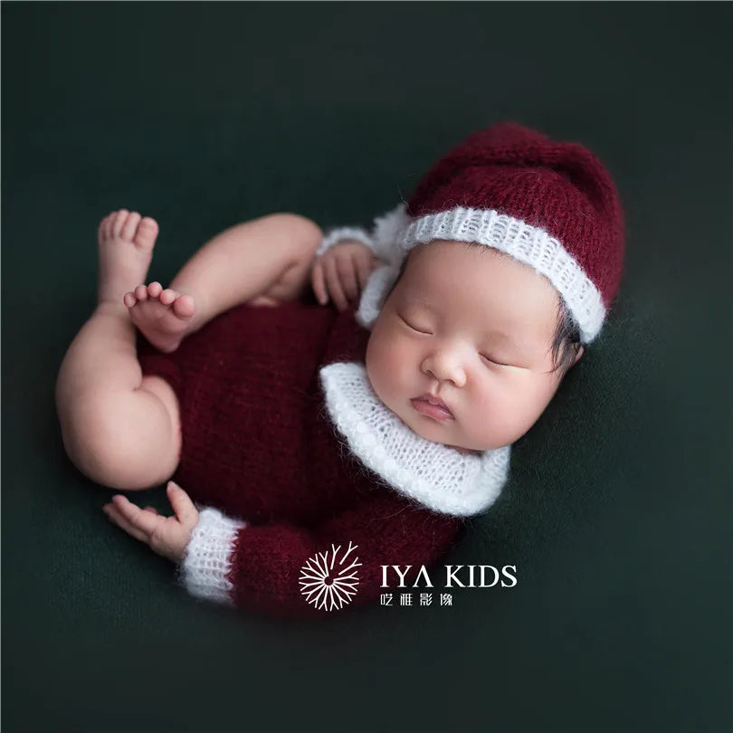 Hand Knitted Wolf Pup Footed Outfit Set Baby Boy Animal Romper Newborn Photography Prop Fuzzy Crochet Teddy Bear Overall Clothes