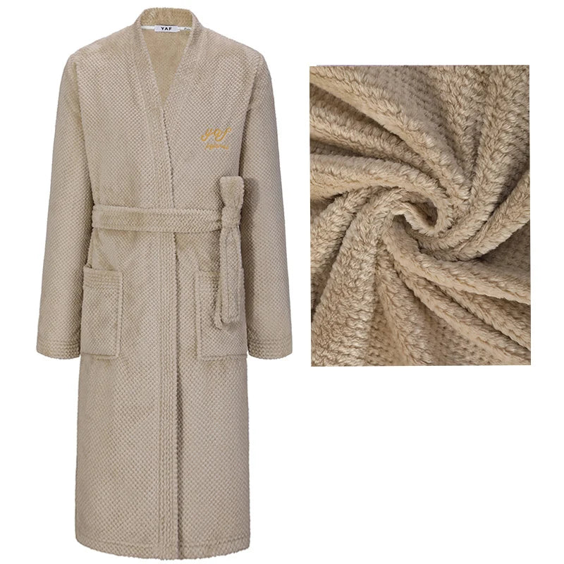 Winter New Couple Sleepwear Bathrobe Male Coral Fleece Yukata Nightwear Sexy Women's Home Clothes Flannel Absorbent Lingerie 3XL