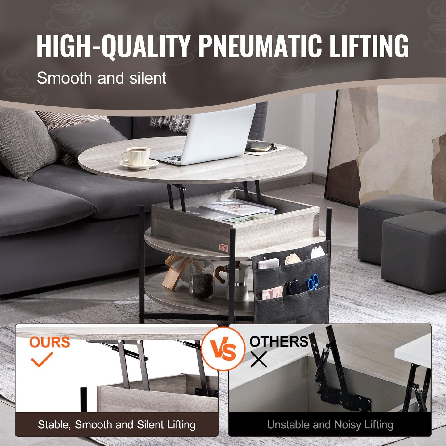 Lift Top Coffee Table, 35.3 In Round Coffee Table With Extra Storage