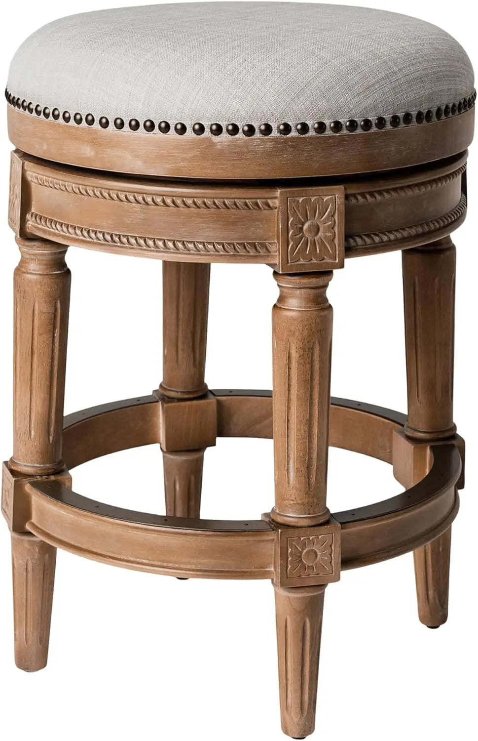 Pullman 26 Inch Tall Backless Alabaster White Finish Counter Height Upholstered Barstool with Cream Fabric Cushion Seat