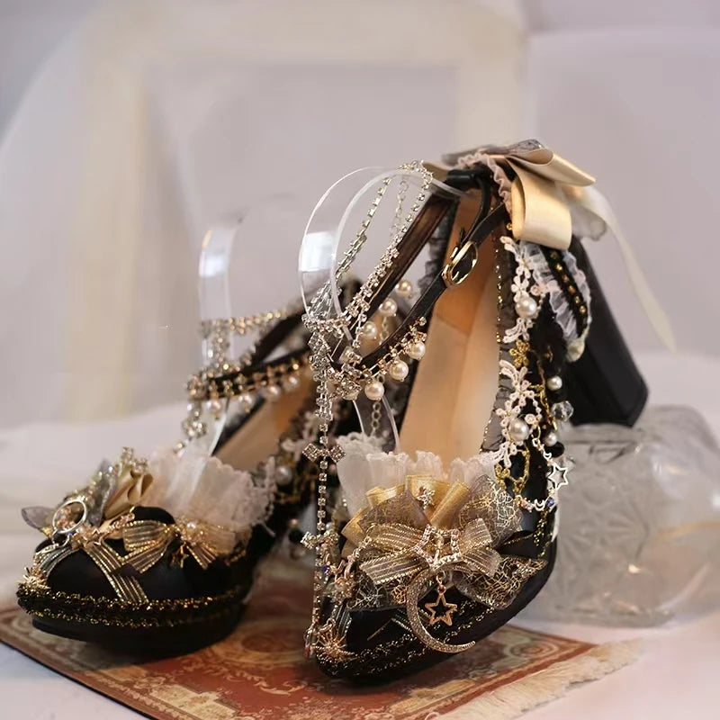 2025 Original Handmade Lolita High Heels Mary Jane Princess Shoes Dress Dress Middle Heels Women Kawaii Wedding Shoes Bridal