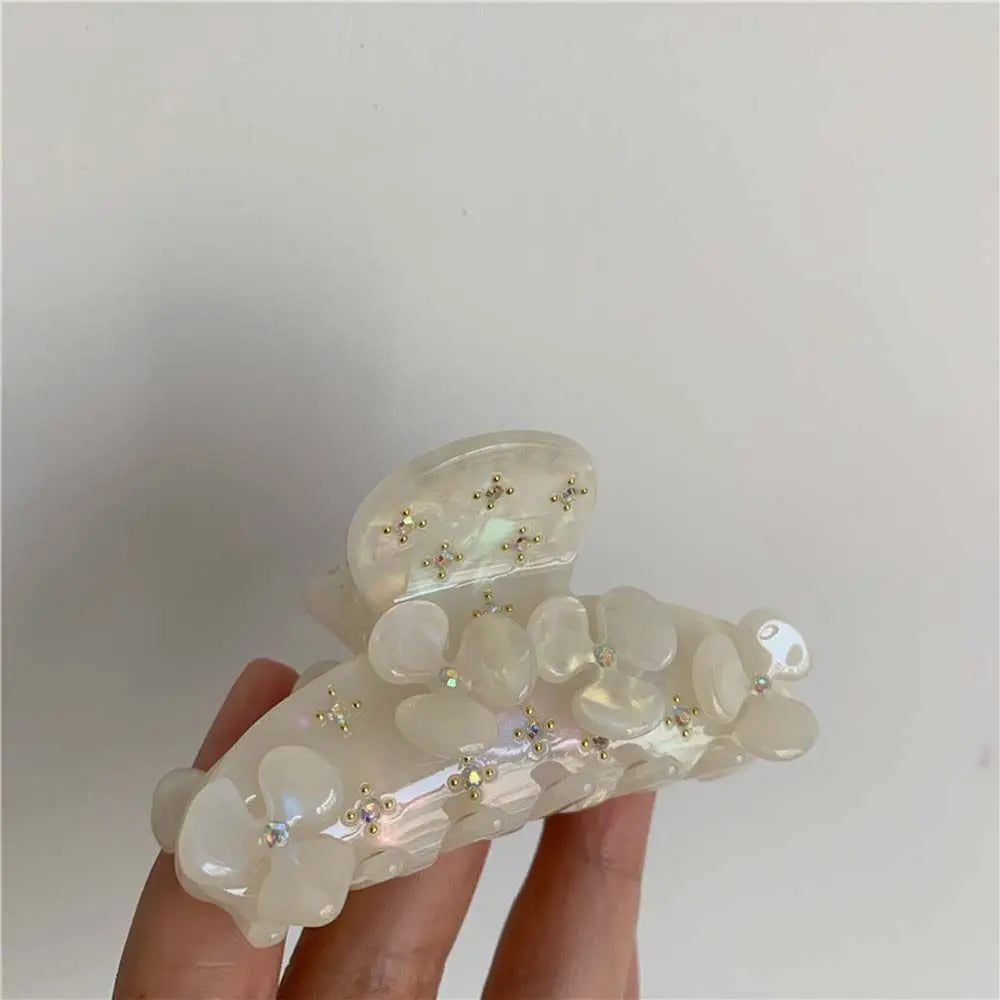 Crystal Flower Acetate White Colorful Barrettes Blue Purple Flower Hair Clips Hair Ornaments Acetate Hair Claw Korean Style