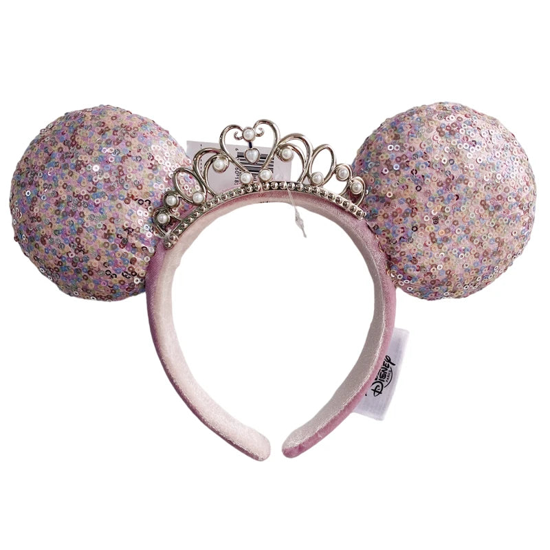 Disney Princess Mickey Mouse Headband Mickey Ear Rapunzel Snow White Sequin Bow Hair Hoop Gift Girl Accessories Christmas Gift