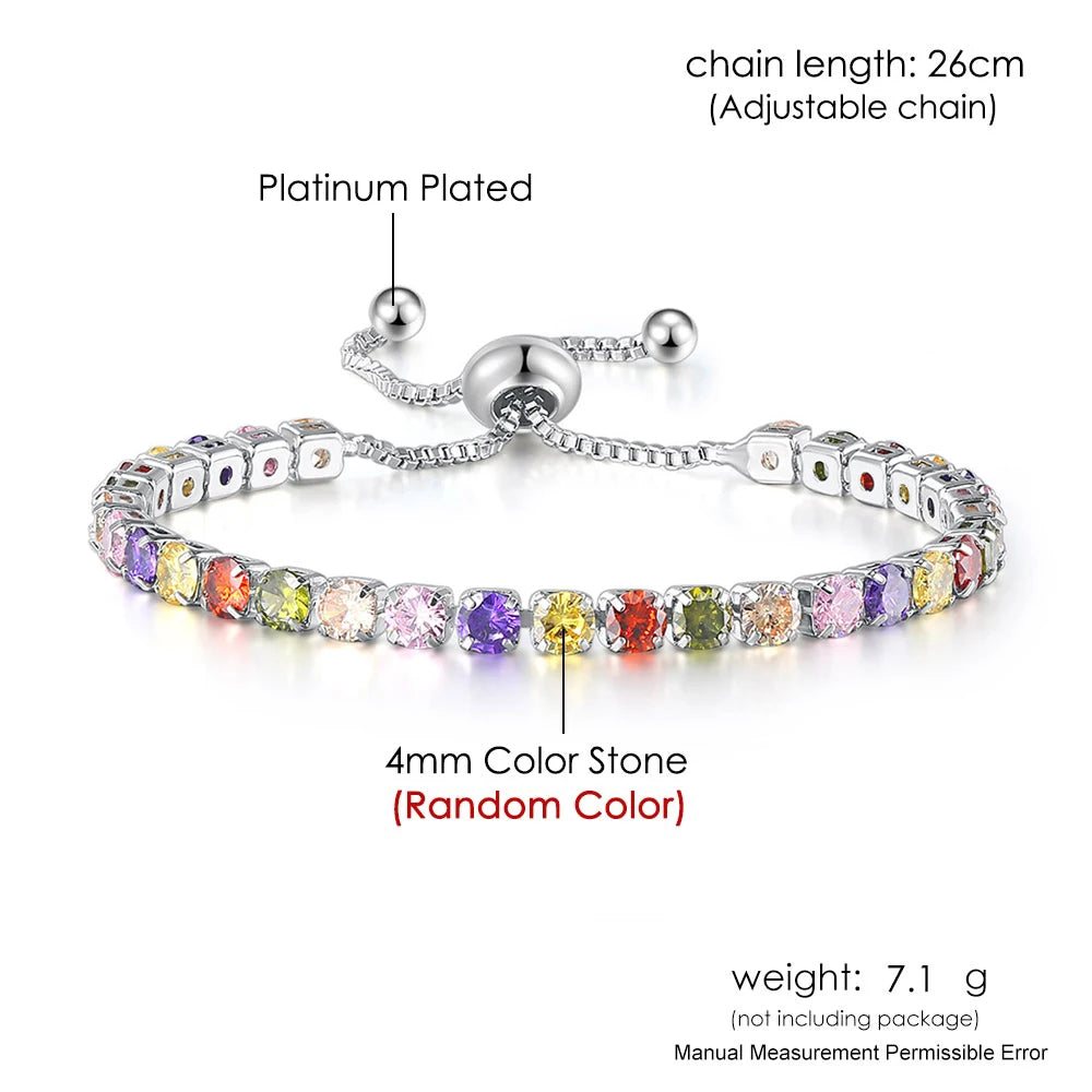Adjustable Tennis Bracelet For Women Christmas Gift 4*4mm Rainbow Zircon Rose Gold Color Women's Bracelet Jewelry H056