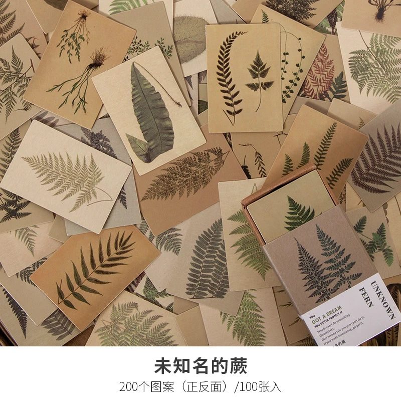 100pcs Vintage Plant Butterfly Material Paper Double-sided Printing Retro Memo Pads Notes Card Scrapbooking Diary Journals DIY