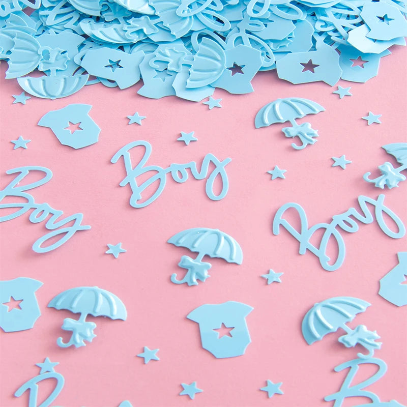 15/30/50g blue boy letters, clothes, umbrella scraps mixed, suitable for baby shower, baby shower, baby party decoration.