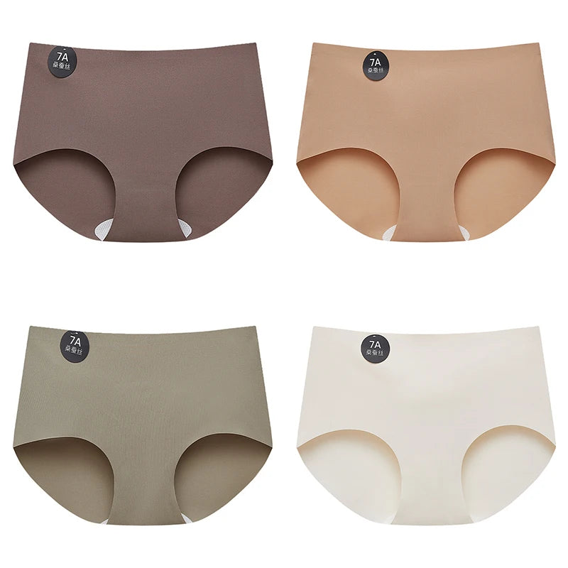 FalllSweet 4PCS Seamless Panties for Woman Ice Silk Underwear Soft Thin Briefs Women's Underpants Fashion Sexy Female Lingerie