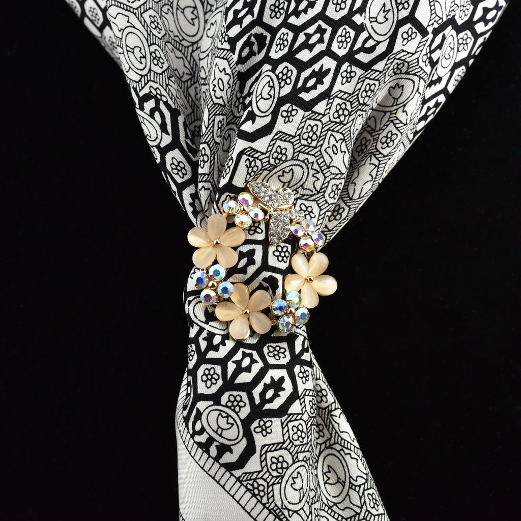 Bueaty fashion handmade opal flower jewelry pin hijab pins and brooches rhinestone butterfly  wholesale for women